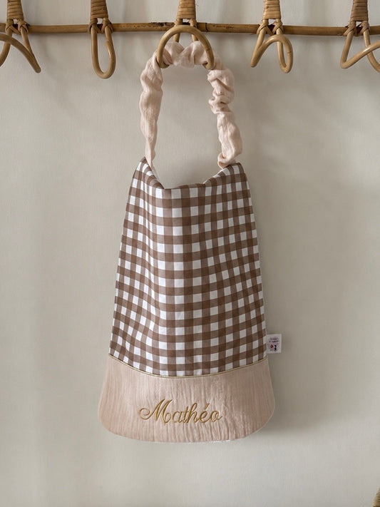 Serviette de cantine personnalisée – Collection Vichy marron