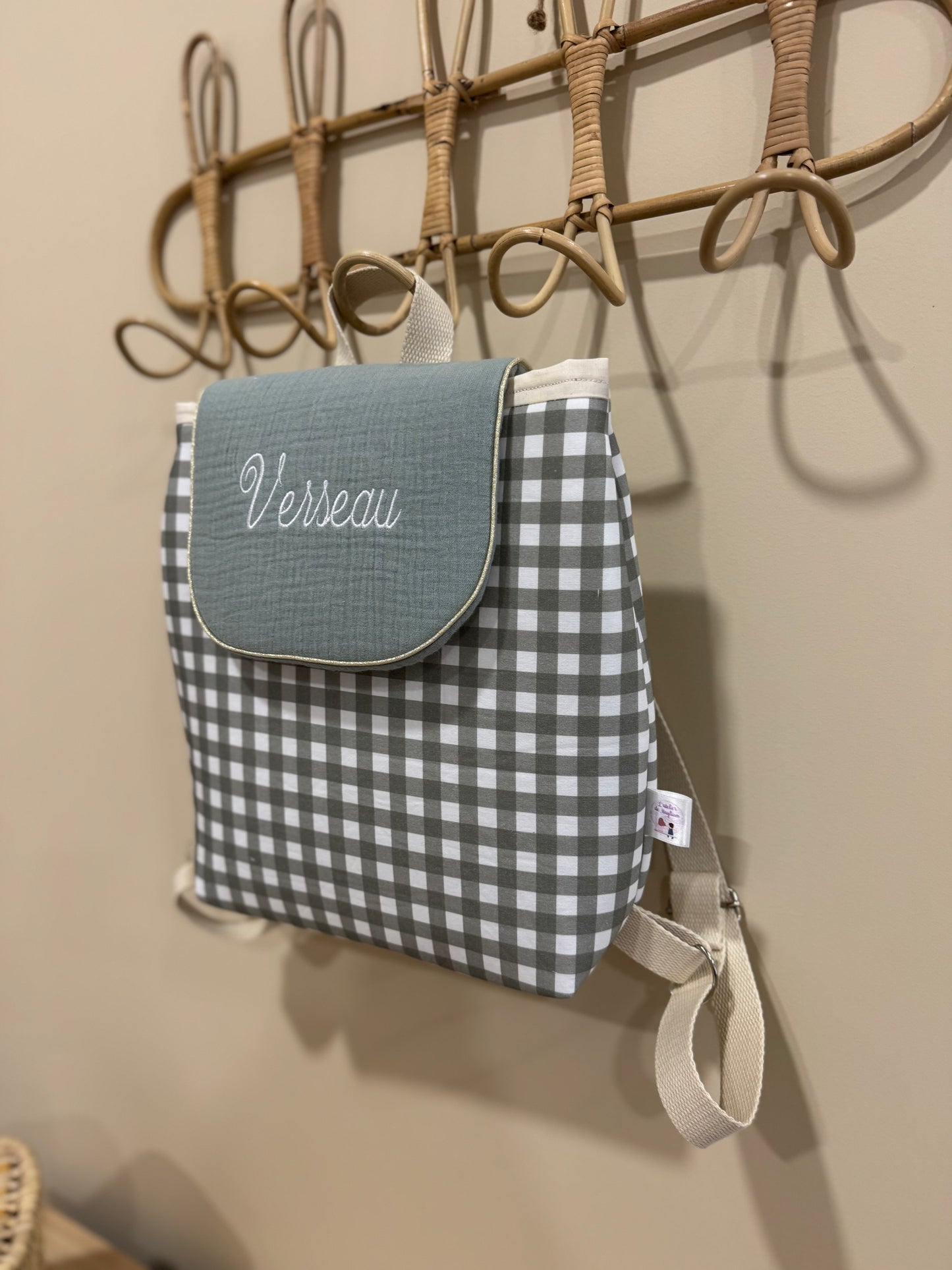 Sac à dos personnalisé maternelle - Collection Vichy vert