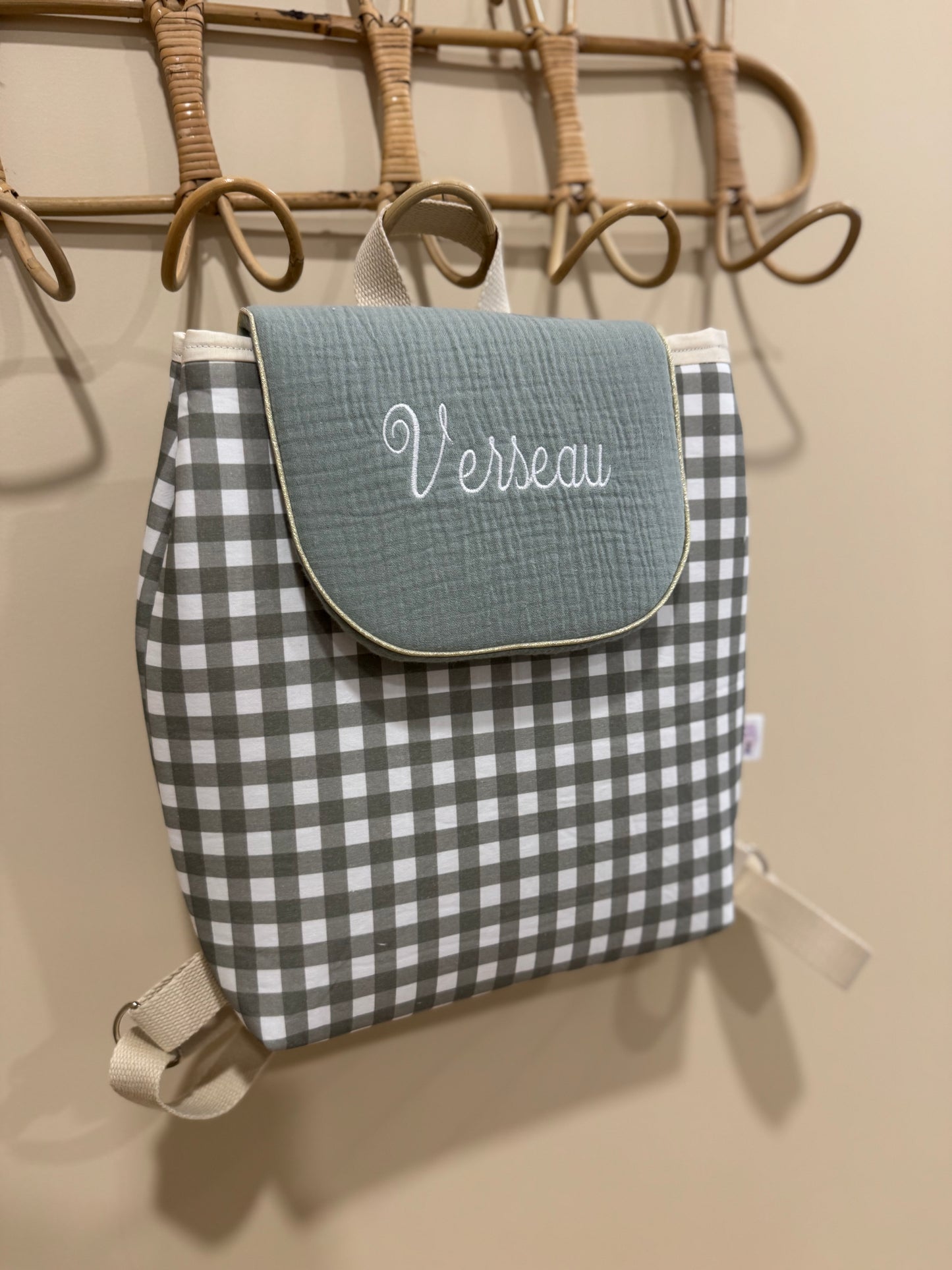 Sac à dos personnalisé maternelle - Collection Vichy vert