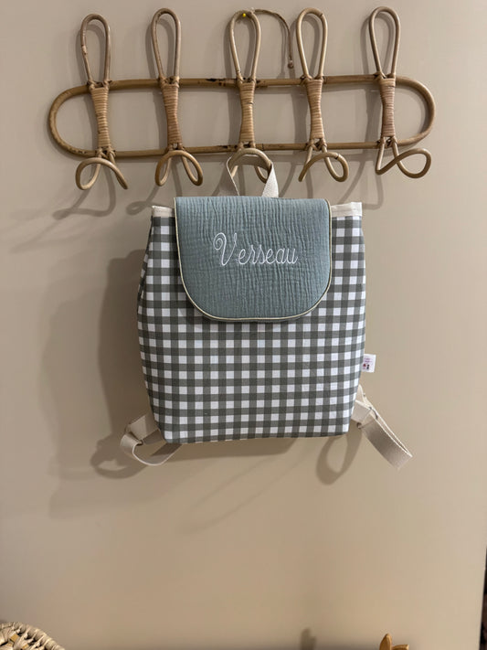 Sac à dos personnalisé maternelle - Collection Vichy vert