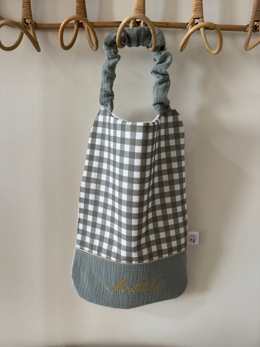 Serviette de cantine personnalisée – Collection Vichy vert