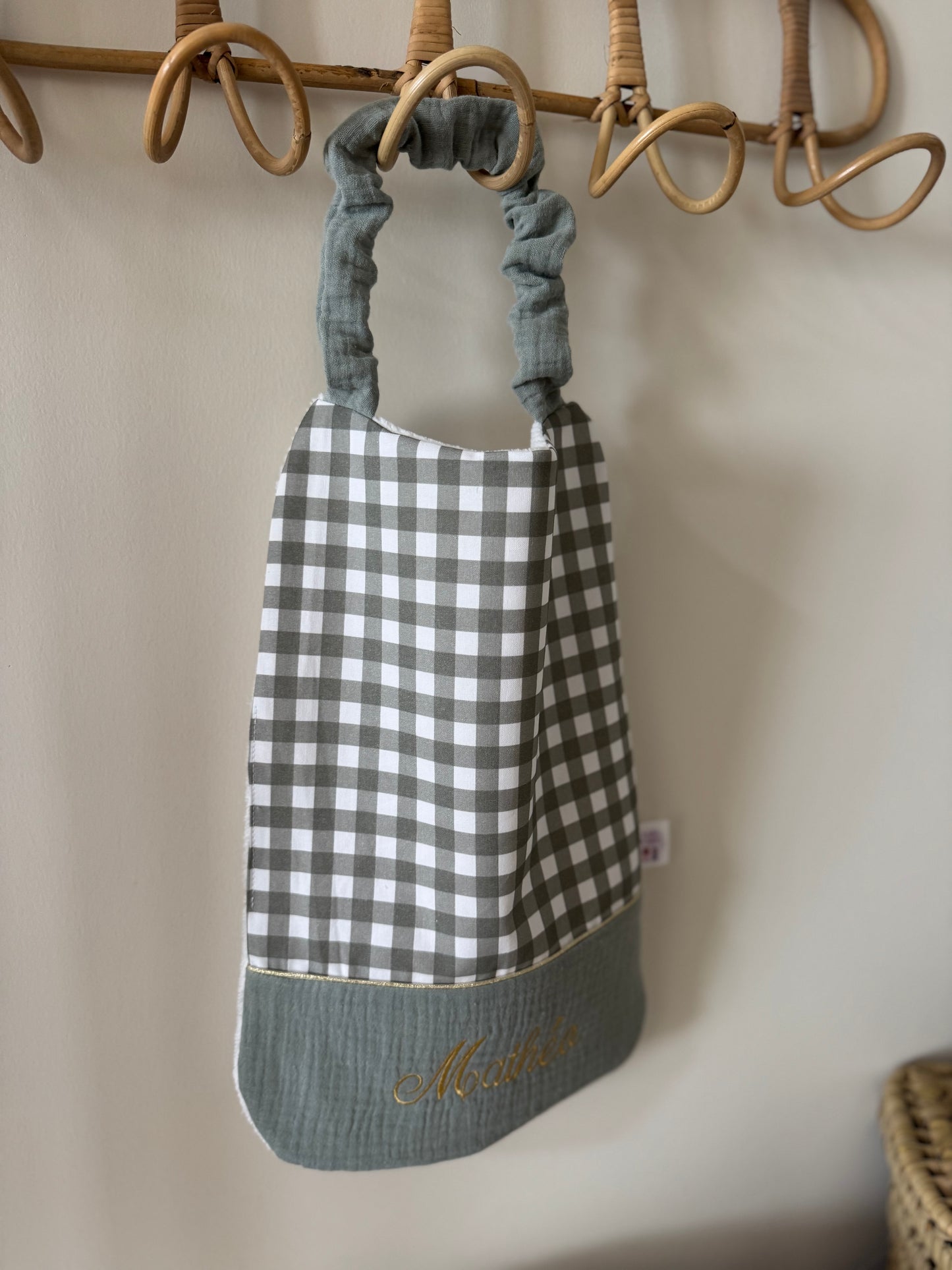Serviette de cantine personnalisée – Collection Vichy vert