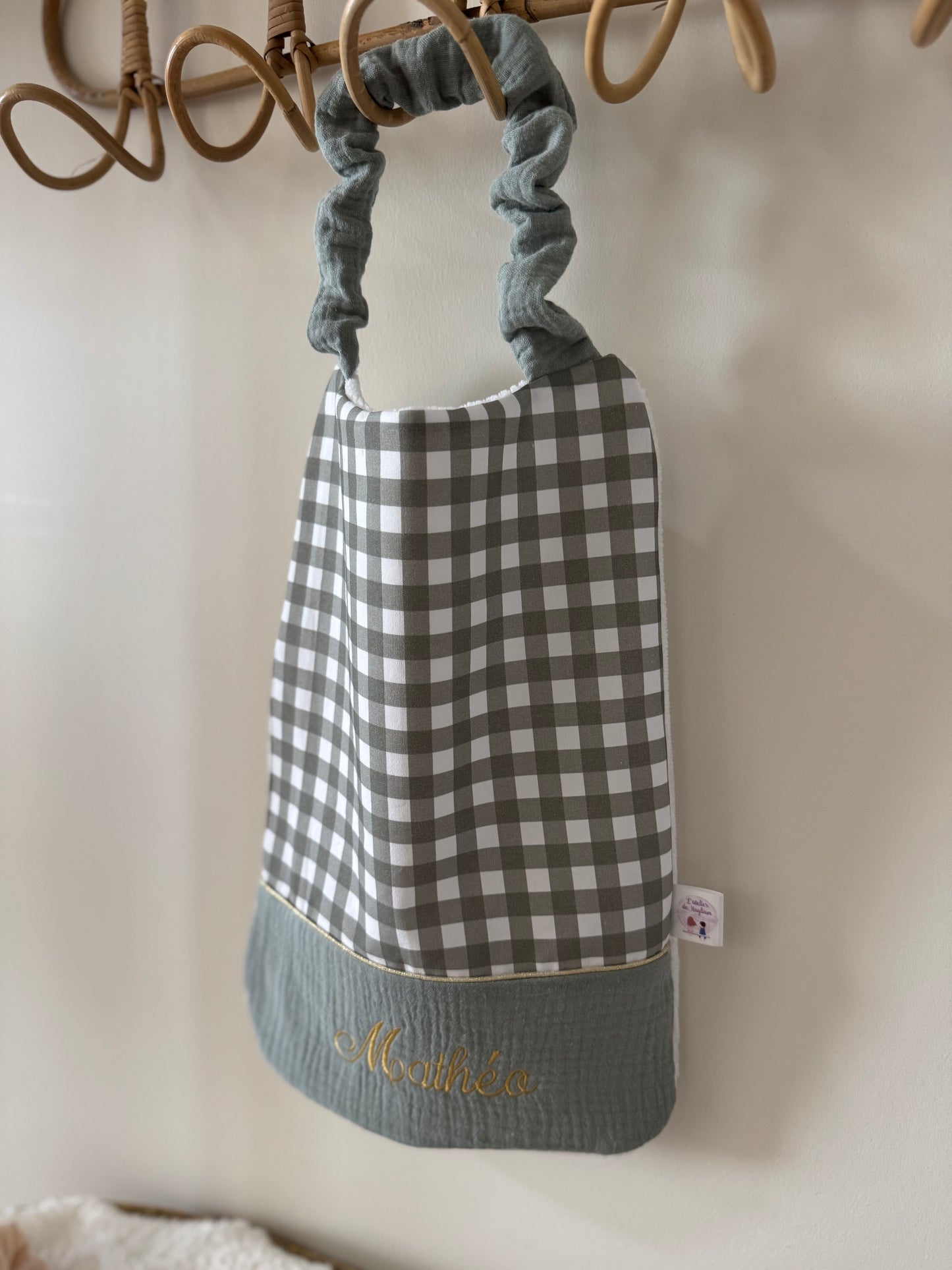 Serviette de cantine personnalisée – Collection Vichy vert