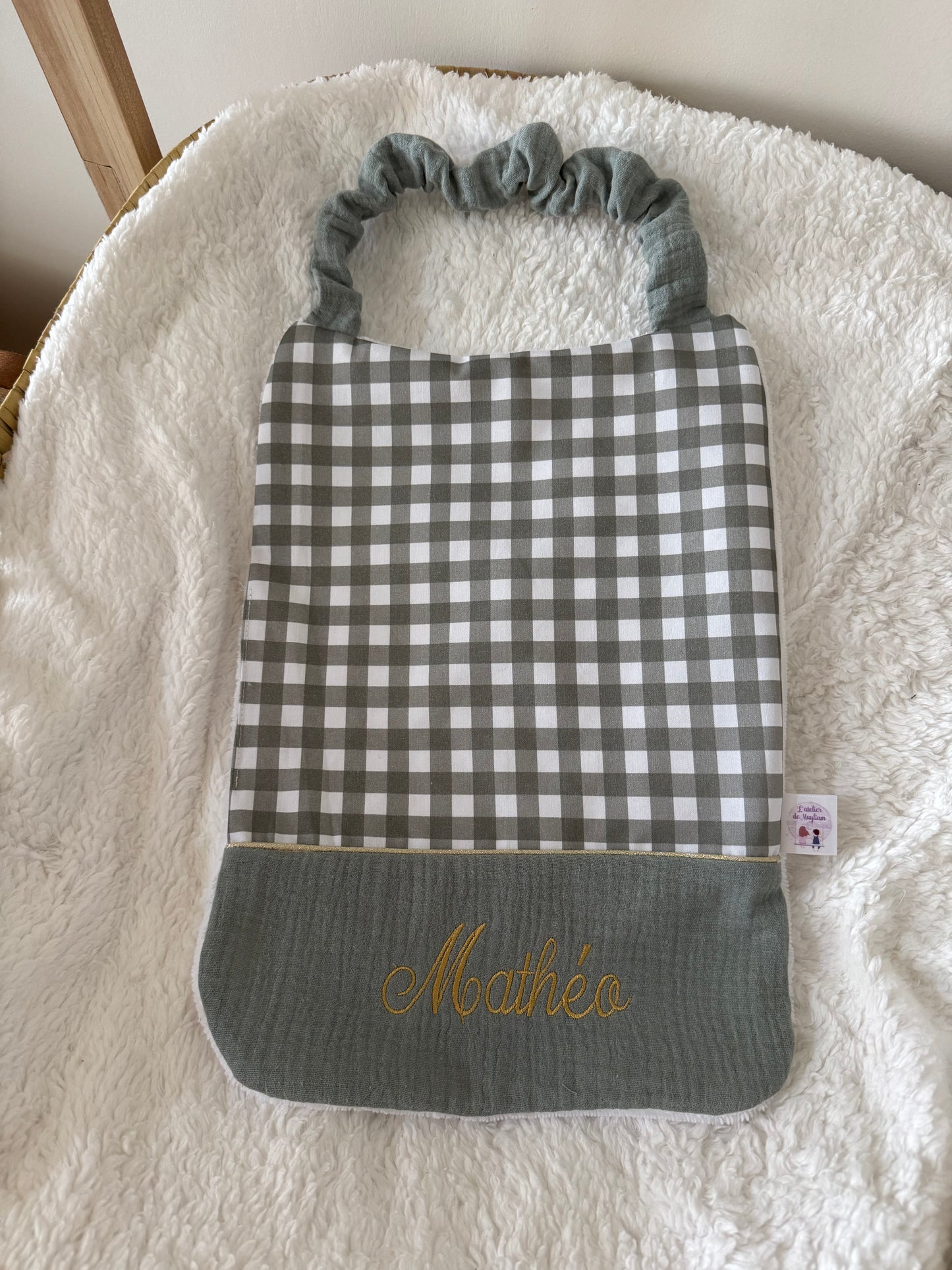 Serviette de cantine personnalisée – Collection Vichy vert