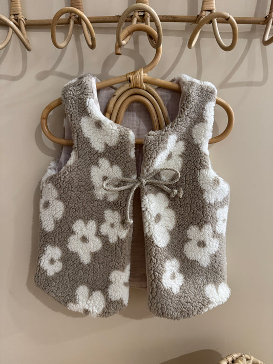 Gilet de berger bébé et enfant - Fleurs blanches