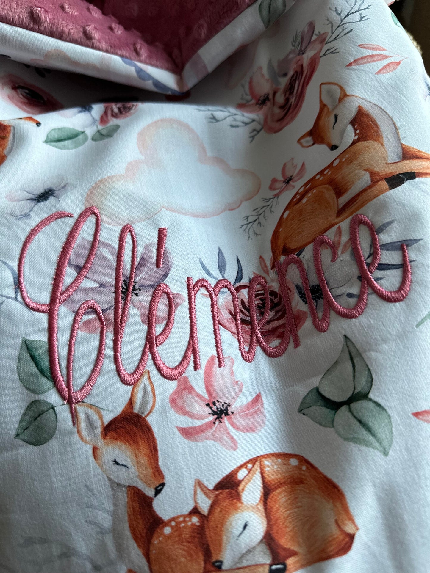 Couverture de naissance personnalisée – Collection Biches et Montgolfières