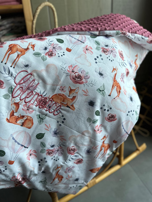 Couverture de naissance personnalisée – Collection Biches et Montgolfières