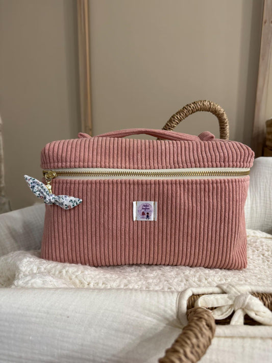 Vanity personnalisé en velours côtelé – Trousse de toilette brodée